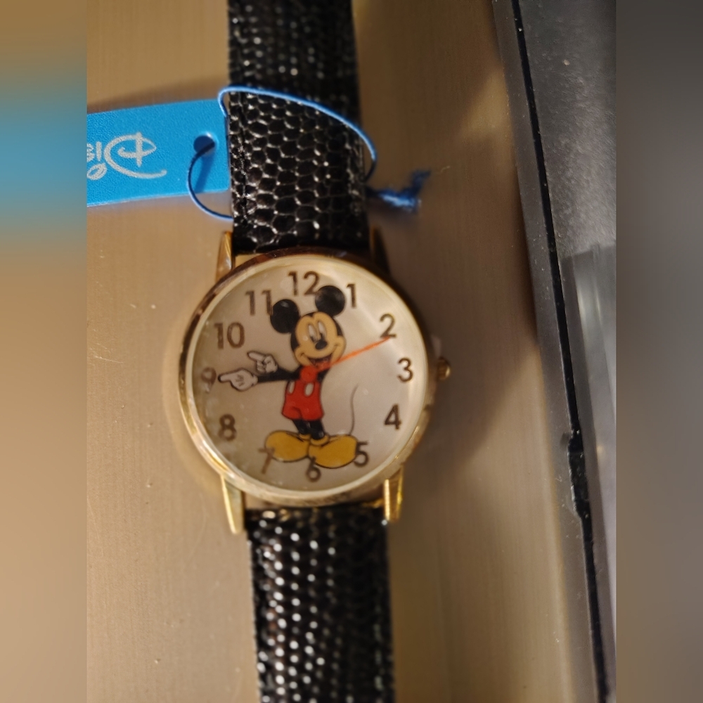 Mickey Mouse Gold Watch with Black Strap